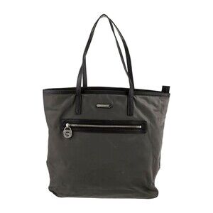 Michael Kors Tote Bag Gray Nylon Black Canvas Trim Shoulder Handbag Zip-Top